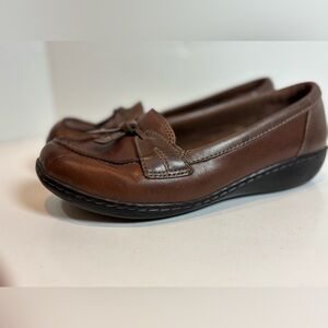 Clarks Ashland Bubble Loafers in Brown Leather Women’s Size 6.5